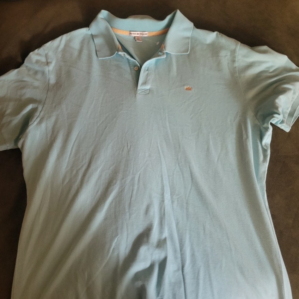 Peter Millar Aqua blue Polo collared shirt XL NWOT